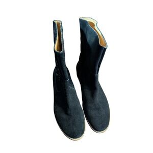 Jack Rogers Women Boots Kaitlin Suede Stitches Mid Calf Pull On Shoes Black 7.5M